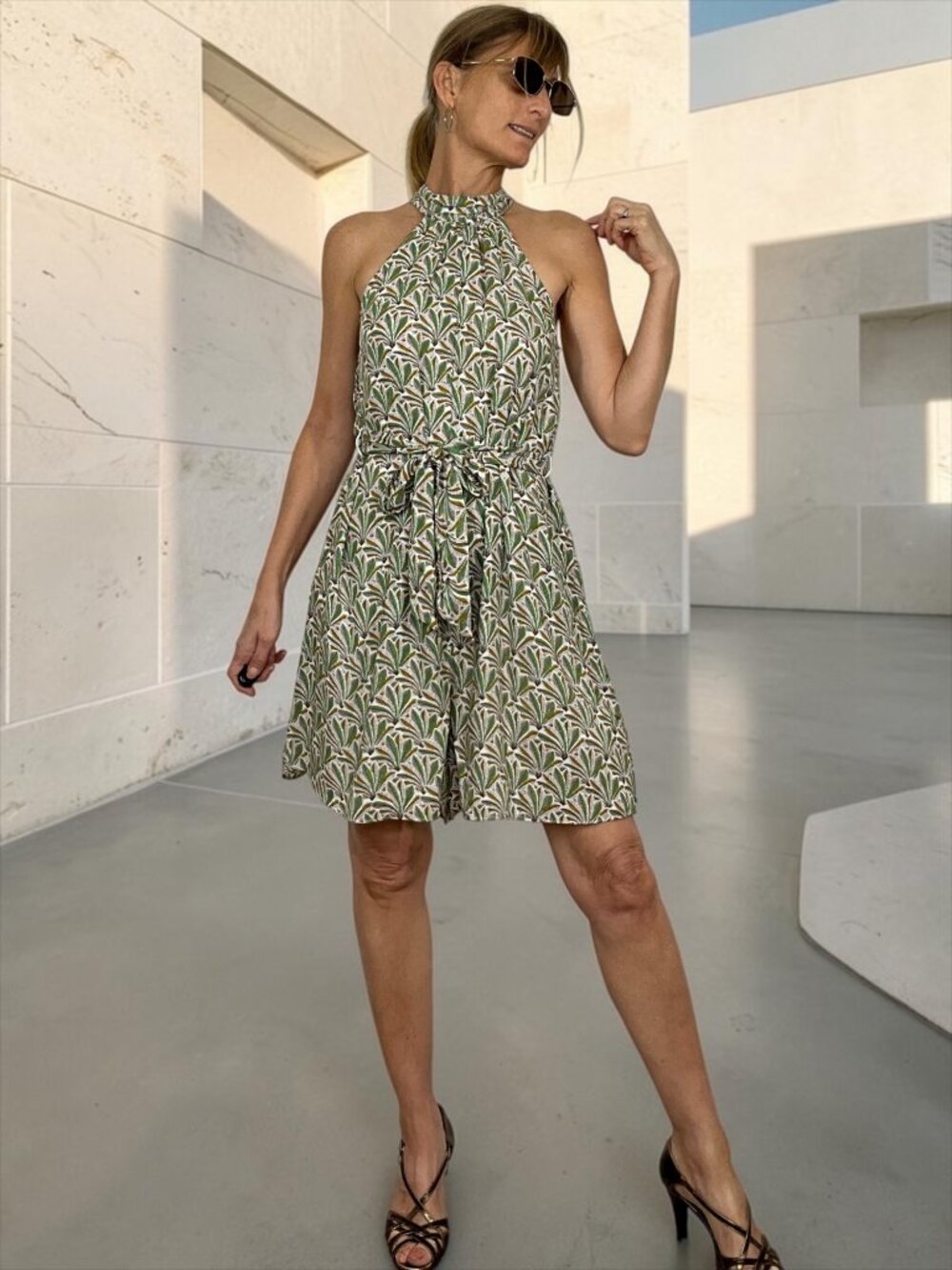Anthropologie Maddie Romper S Sleeveless Green Halter Resortwear